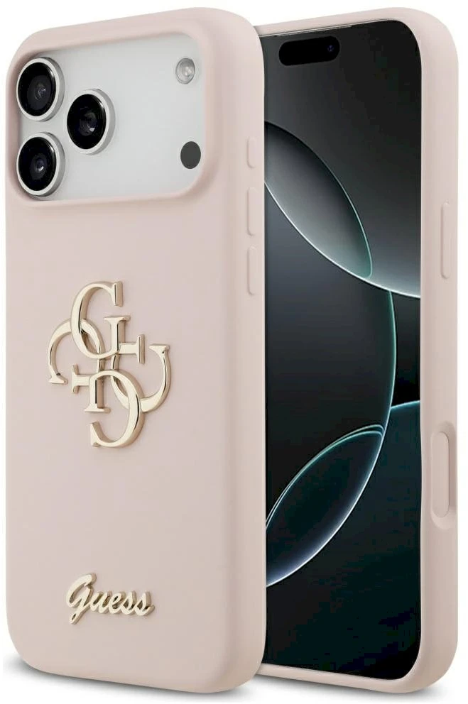 Guess Silicone Big 4G Script Dėklas Apple iPhone 17 Pro Max rožinės spalvos