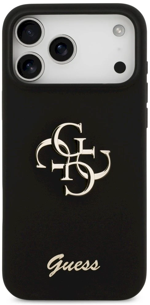 Guess Silicone Big 4G Script dėklas skirtas Apple iPhone 17 Pro Max juodos spalvos