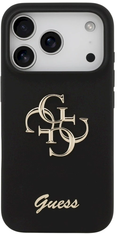Guess Silicone Big 4G Script dėklas skirtas Apple iPhone 17 Pro juodos spalvos