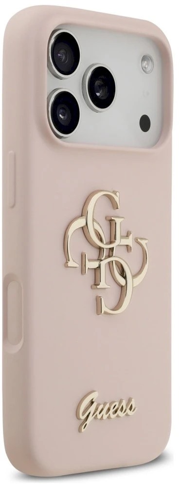 Guess Silicone Big 4G Script Dėklas Apple iPhone 17 Pro rožinės spalvos