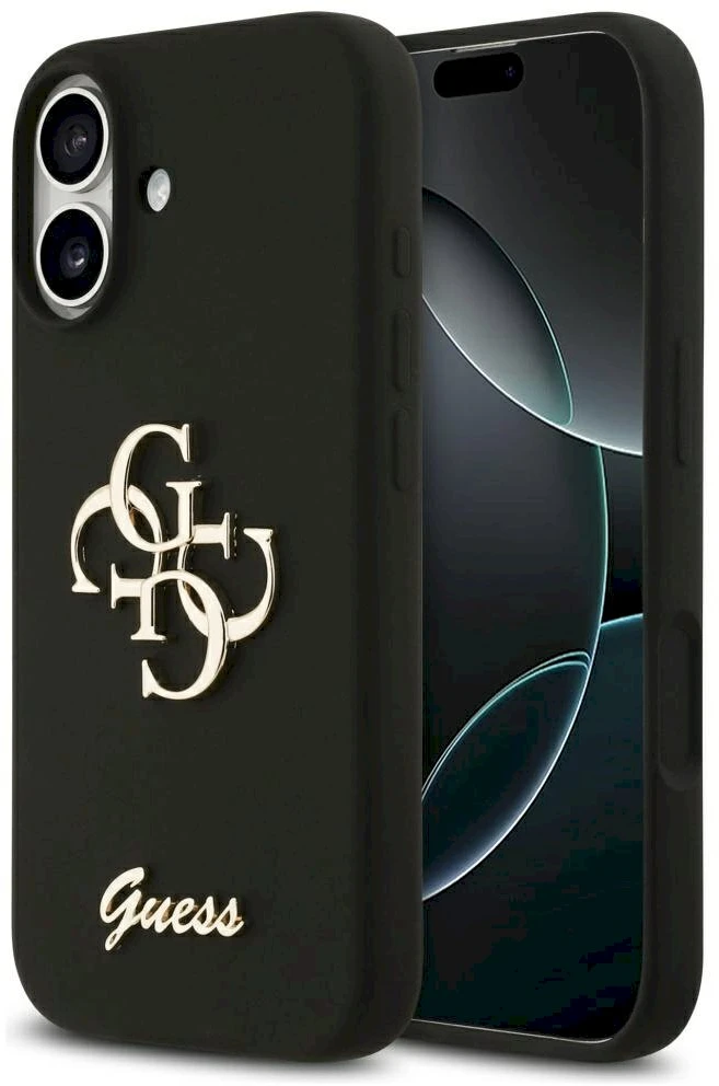 Guess Silicone Big 4G Script dėklas skirtas Apple iPhone 17 juodos spalvos