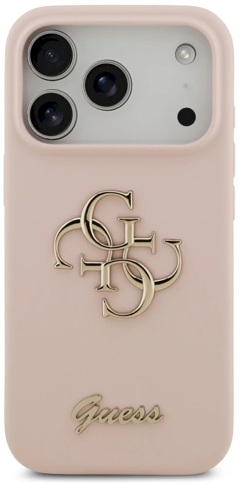 Guess Silicone Big 4G Script Dėklas Apple iPhone 17 Pro rožinės spalvos