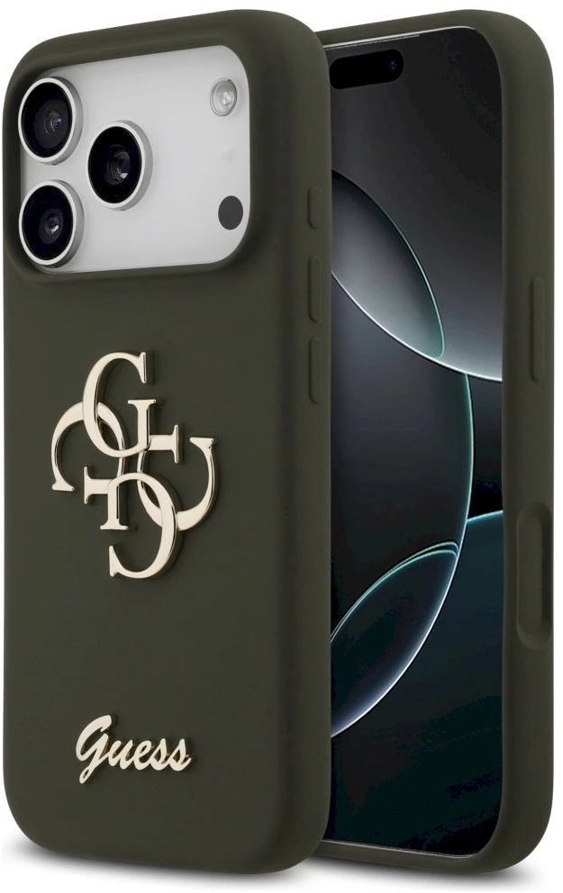 Guess Silicone Big 4G Script dėklas skirtas Apple iPhone 17 Pro khaki