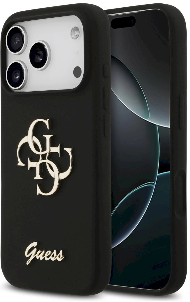 Guess Silicone Big 4G Script dėklas skirtas Apple iPhone 17 Pro juodos spalvos