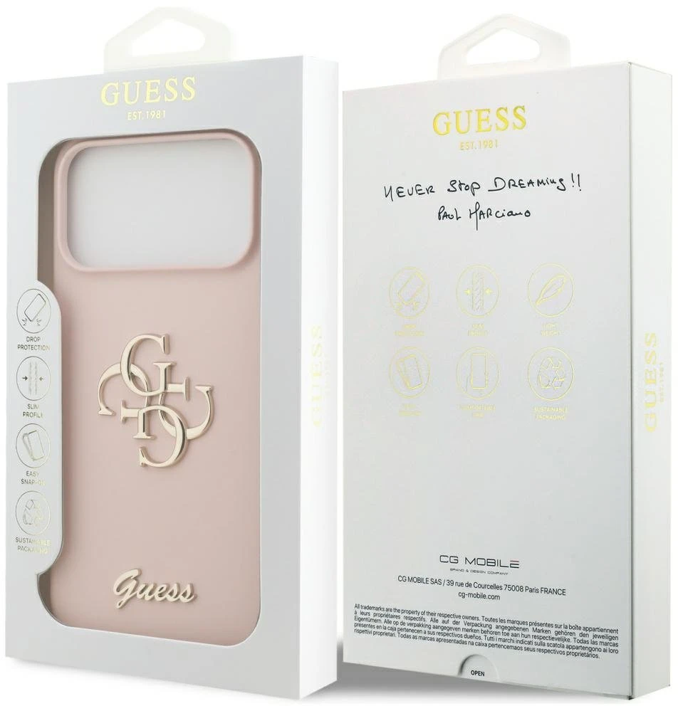 Guess Silicone Big 4G Script Dėklas Apple iPhone 17 Pro Max rožinės spalvos