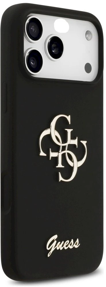 Guess Silicone Big 4G Script dėklas skirtas Apple iPhone 17 Pro Max juodos spalvos
