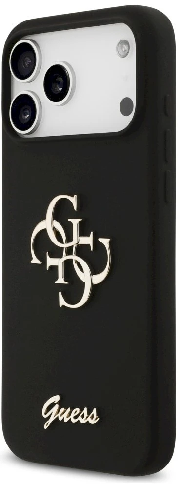 Guess Silicone Big 4G Script dėklas skirtas Apple iPhone 17 Pro Max juodos spalvos