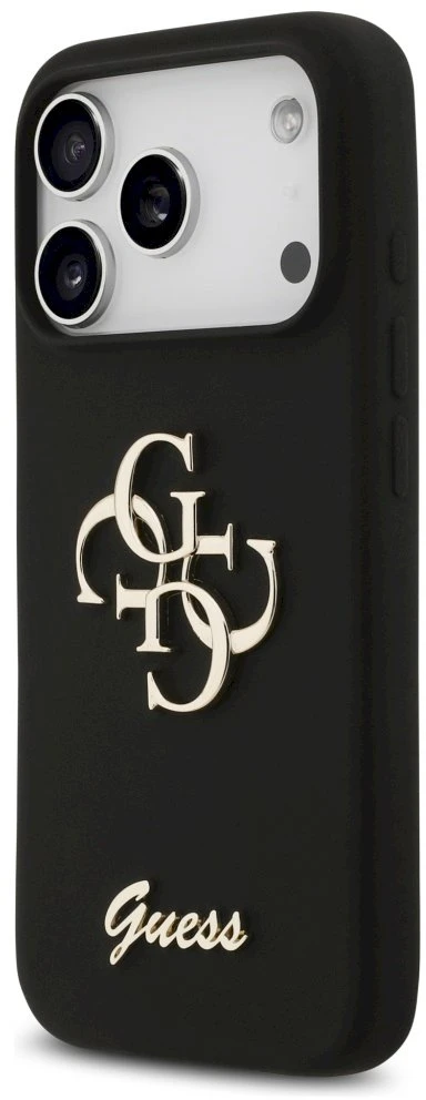 Guess Silicone Big 4G Script dėklas skirtas Apple iPhone 17 Pro juodos spalvos