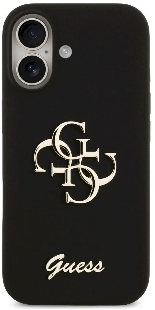 Guess Silicone Big 4G Script dėklas skirtas Apple iPhone 17 juodos spalvos