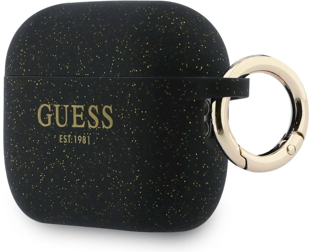 „Guess“ silikoninis blizgučių žiedinis dėklas, skirtas „AirPods Pro 3“ ausinėms - Juodas