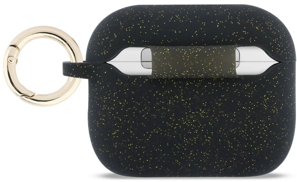 „Guess“ silikoninis blizgučių žiedinis dėklas, skirtas „AirPods Pro 3“ ausinėms - Juodas