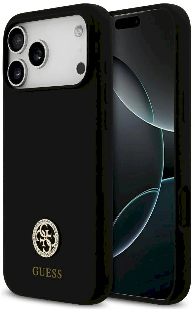 „Guess“ silikoninis „Logo Strass 4G MagSafe“ dėklas, skirtas „iPhone 17 Pro Max“ - Juodas