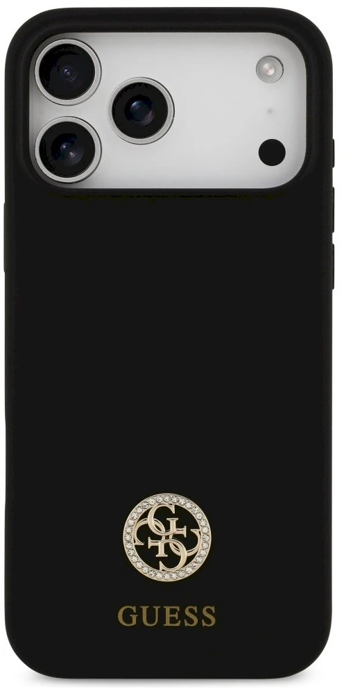 „Guess“ silikoninis „Logo Strass 4G MagSafe“ dėklas, skirtas „iPhone 17 Pro Max“ - Juodas