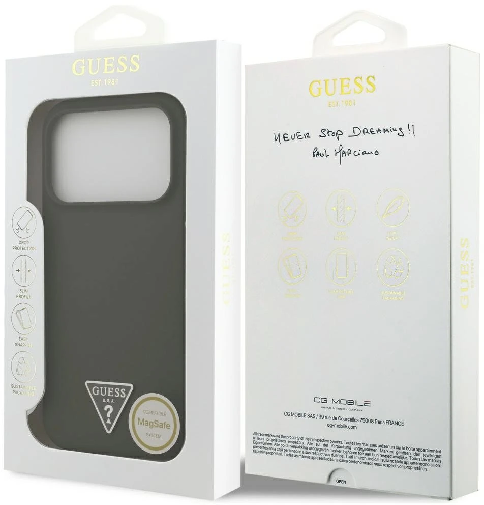 Dėklas Guess Silicone Triangle Logo MagSafe Case for iPhone 17 Pro - Žalias