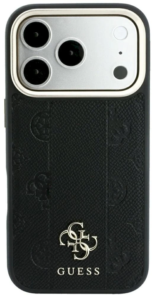 Dėklas Guess Case for IPHONE 18 Pro/17 Pro compatible with MagSafe (Stripe Peony 4G Logo) juodas