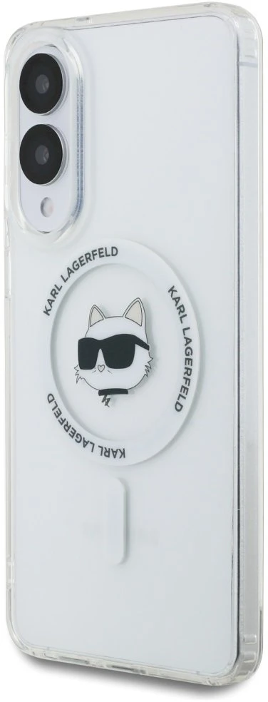 Dėklas Karl Lagerfeld Button Choupette Head Printed Logo MagSafe Samsung Galaxy S25 Edge baltos spalvos
