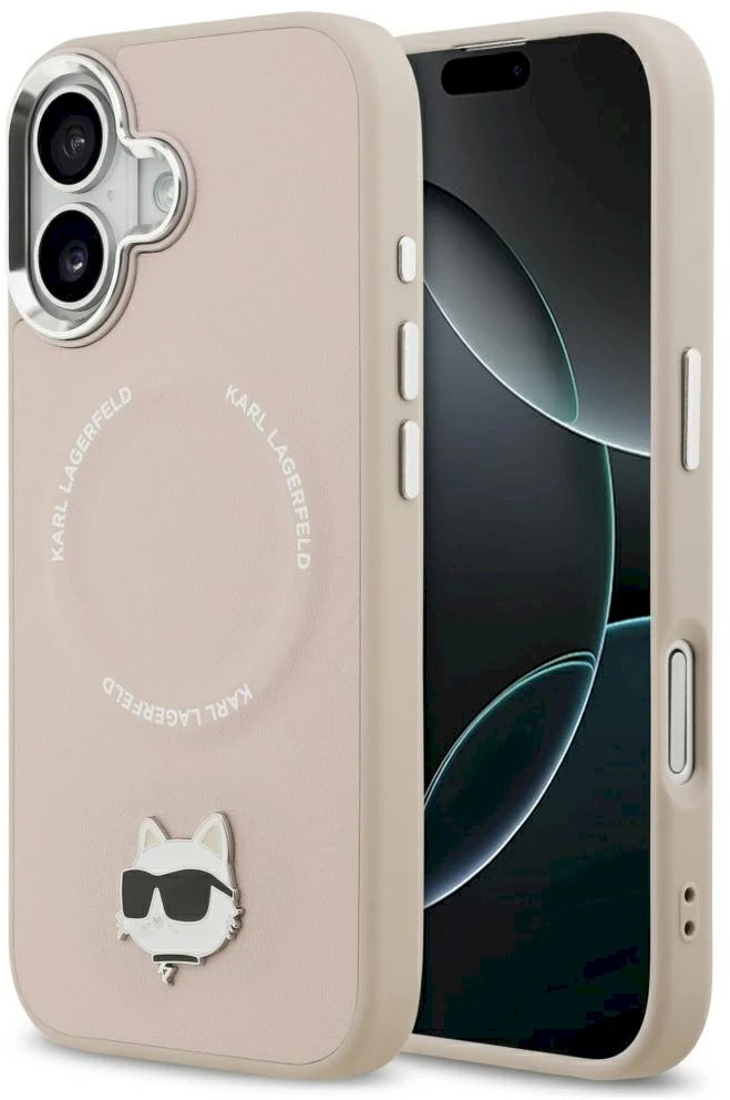 Karl Lagerfeld Choupette Pin MagSafe dėklas Apple iPhone 17 rožinės spalvos