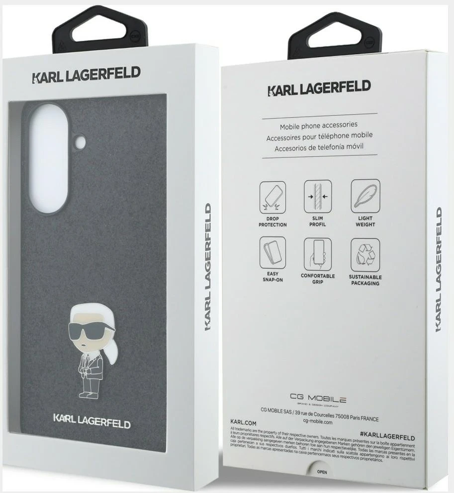 Karl Lagerfeld Fixed Glitter Metal Ikonik dėklas skirtas Samsung Galaxy A57 juodos spalvos