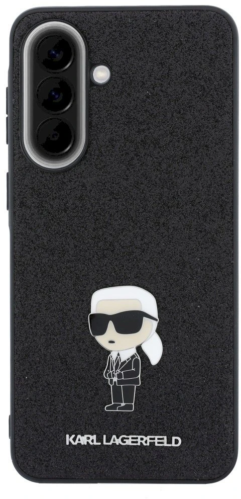 Karl Lagerfeld Fixed Glitter Metal Ikonik dėklas skirtas Samsung Galaxy A37 juodos spalvos