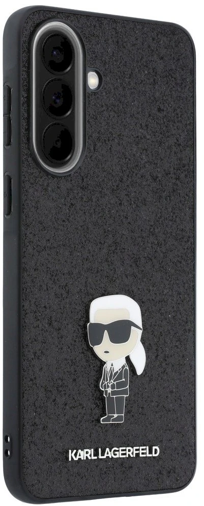 Karl Lagerfeld Fixed Glitter Metal Ikonik dėklas skirtas Samsung Galaxy A37 juodos spalvos
