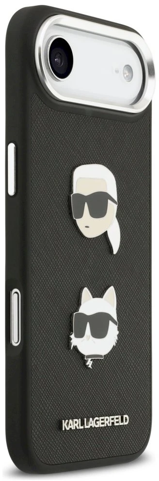 Karl Lagerfeld FW Grained Karl & Choupette Heads Pins & Logo Dėklas Apple iPhone Air juodos spalvos