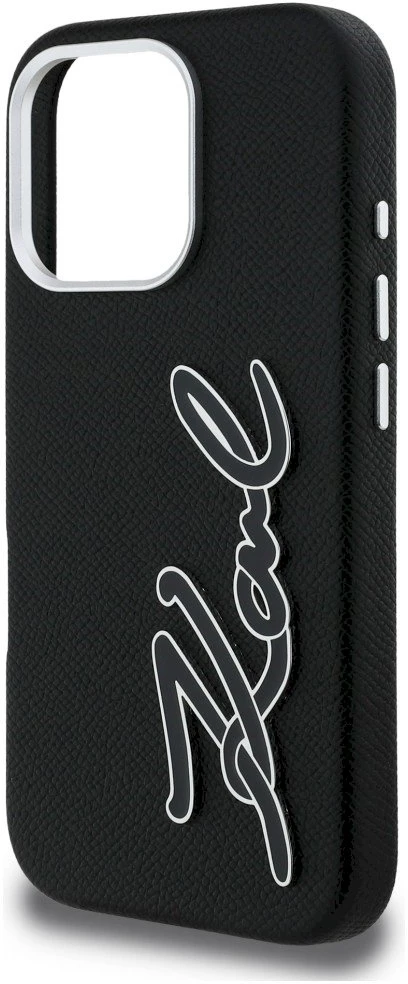 Karl Lagerfeld FW Grained Signature Logo dėklas iPhone 16 Pro Max - Juodas