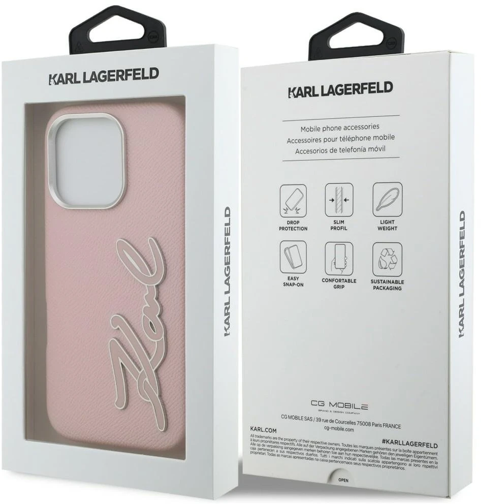 Dėklas Karl Lagerfeld FW Grained Signature Logo iPhone 16 Pro Max Case - Rožinė