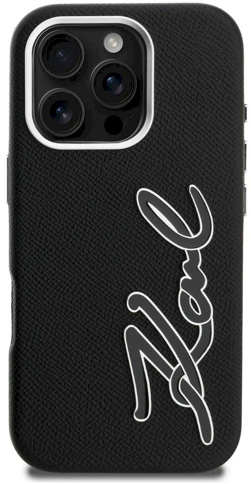 Karl Lagerfeld FW Grained Signature Logo dėklas iPhone 16 Pro Max - Juodas