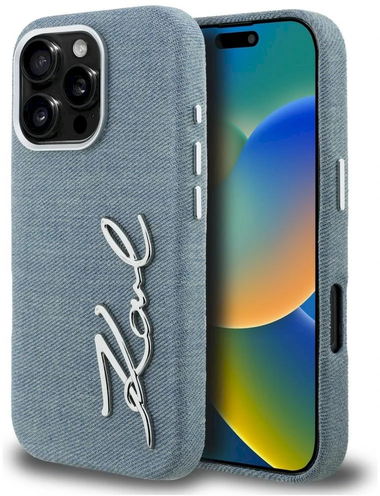 Dėklas Karl Lagerfeld FW Jeans Signature Logo iPhone 16 Pro Case - Mėlyna
