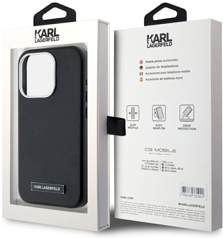 Dėklas Karl Lagerfeld FW Metal Plate MagSafe Apple iPhone 15 Pro Max juodos spalvos