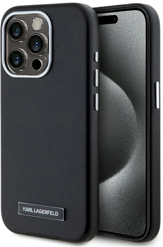Dėklas Karl Lagerfeld FW Metal Plate MagSafe Apple iPhone 15 Pro Max juodos spalvos