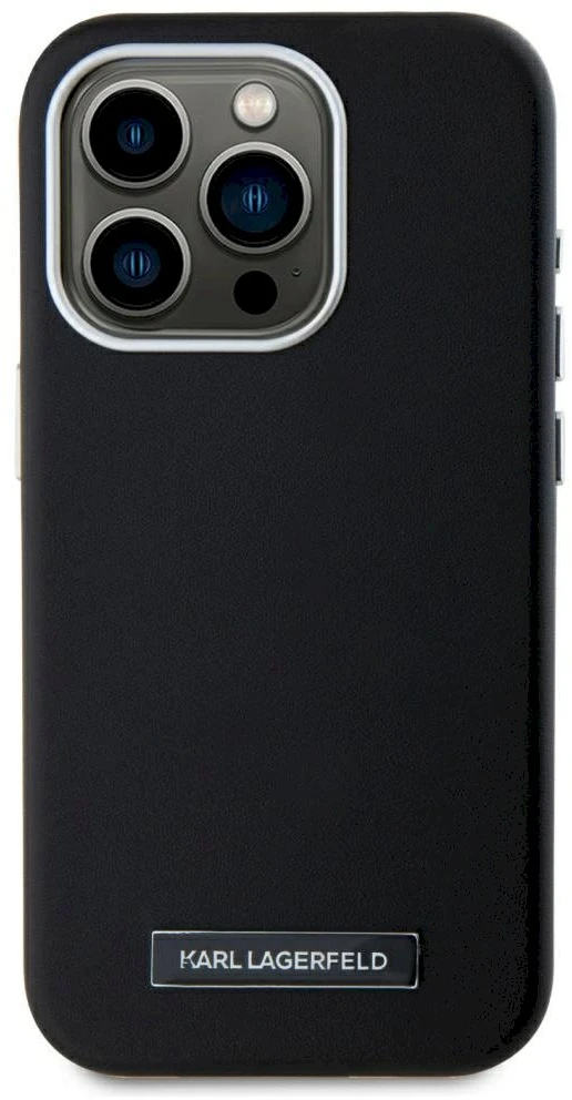 Dėklas Karl Lagerfeld FW Metal Plate MagSafe Apple iPhone 15 Pro juodos spalvos