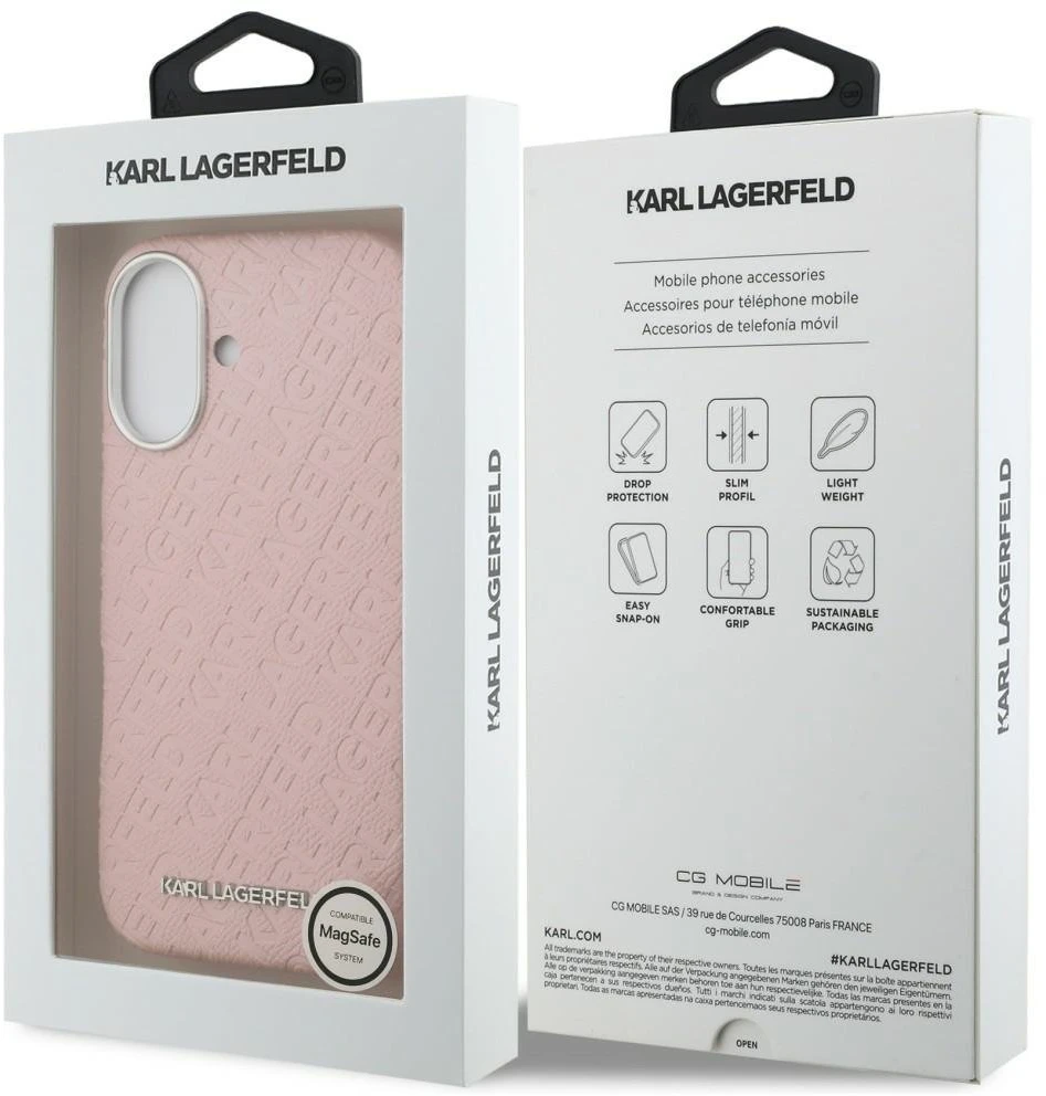 Dėklas Karl Lagerfeld FW Stamped Karl MagSafe iPhone 16 Case - Rožinė
