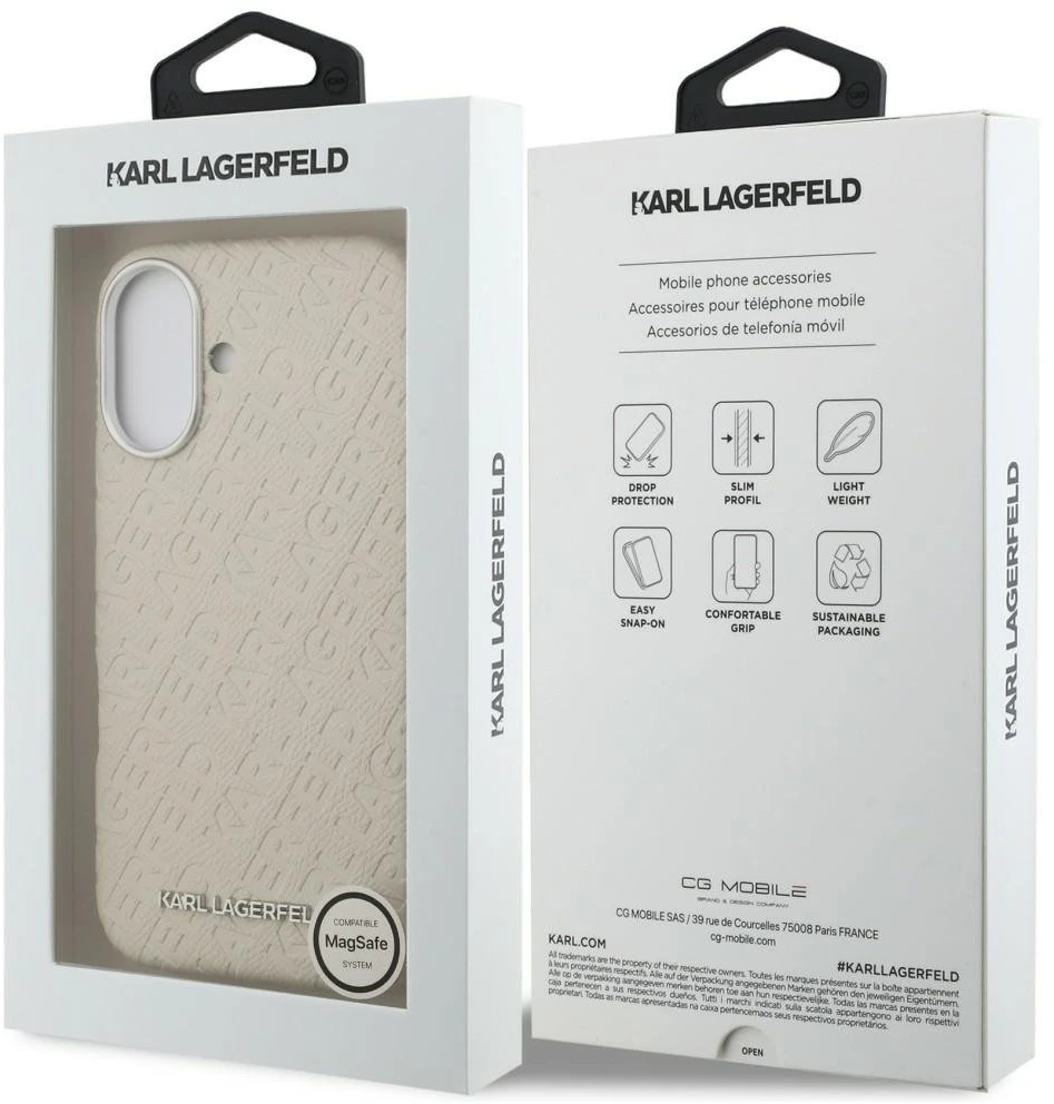 Dėklas Karl Lagerfeld FW Stamped Karl MagSafe iPhone 16 Case - rusvai gelsvas
