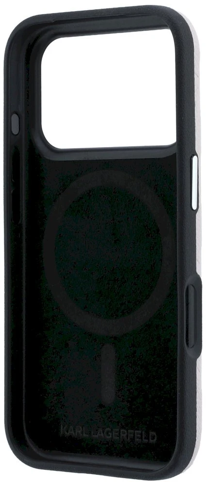 Karl Lagerfeld Grained Mono Resin Logo dėklas su MagSafe, skirtas iPhone 17 Pro Max / 18 Pro Max - Rožinė