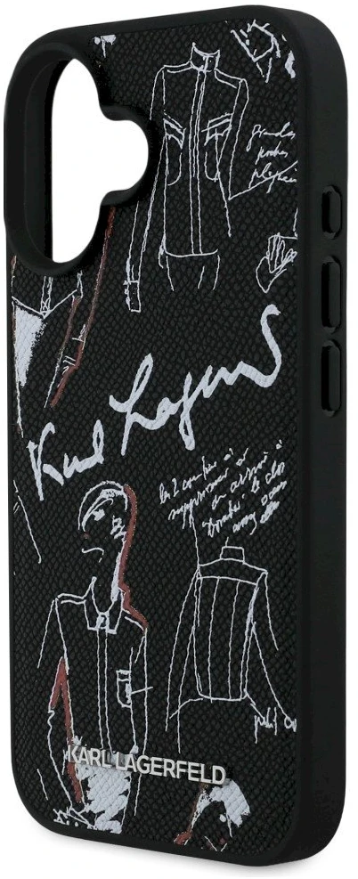 „Karl Lagerfeld“ grūdėto rašto ir logotipo „MagSafe“ dėklas, skirtas „iPhone 16“ – Juodas