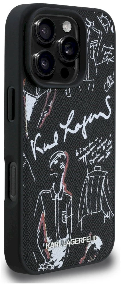 „Karl Lagerfeld“ grūdėto rašto ir logotipo „MagSafe“ dėklas, skirtas „iPhone 16 Pro“ – Juodas