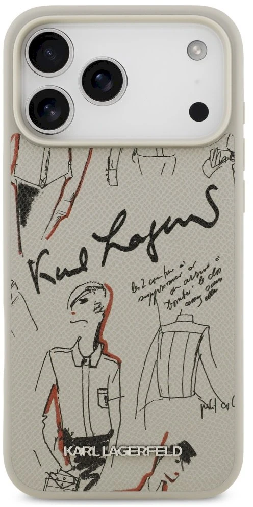Karl Lagerfeld grūdėto rašto ir logotipo „MagSafe“ dėklas, skirtas „iPhone 17 Pro Max“, pilkas