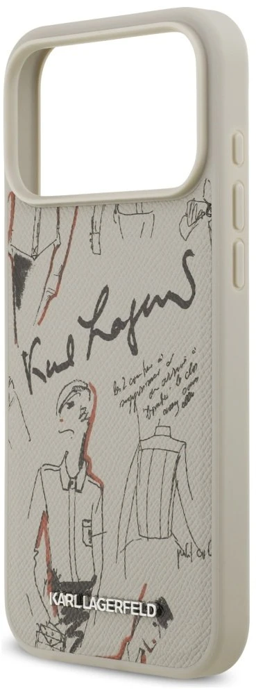 Karl Lagerfeld grūdėto rašto ir logotipo „MagSafe“ dėklas, skirtas „iPhone 17 Pro Max“, pilkas