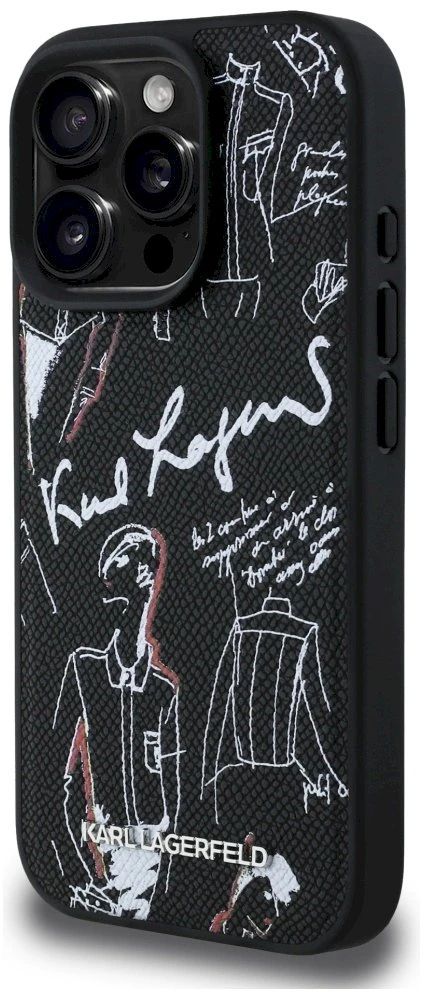„Karl Lagerfeld“ grūdėto rašto ir logotipo „MagSafe“ dėklas, skirtas „iPhone 16 Pro Max“ – Juodas