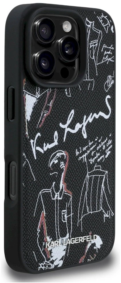 „Karl Lagerfeld“ grūdėto rašto ir logotipo „MagSafe“ dėklas, skirtas „iPhone 16 Pro Max“ – Juodas