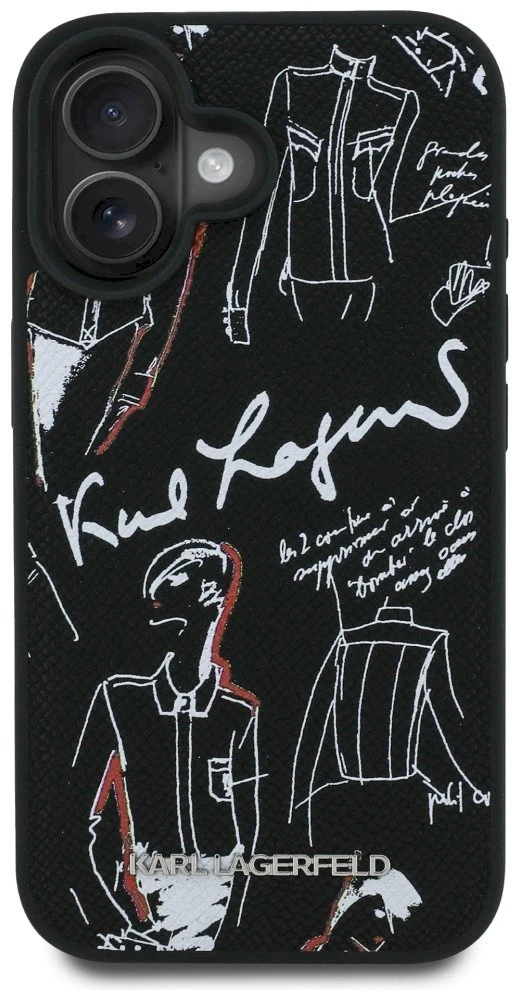 „Karl Lagerfeld“ grūdėto rašto ir logotipo „MagSafe“ dėklas, skirtas „iPhone 16“ – Juodas