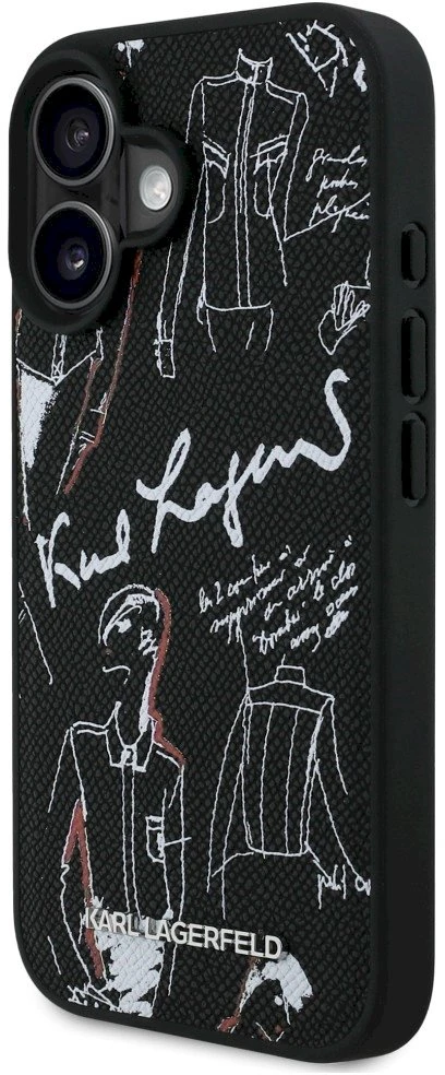 „Karl Lagerfeld“ grūdėto rašto ir logotipo „MagSafe“ dėklas, skirtas „iPhone 16“ – Juodas