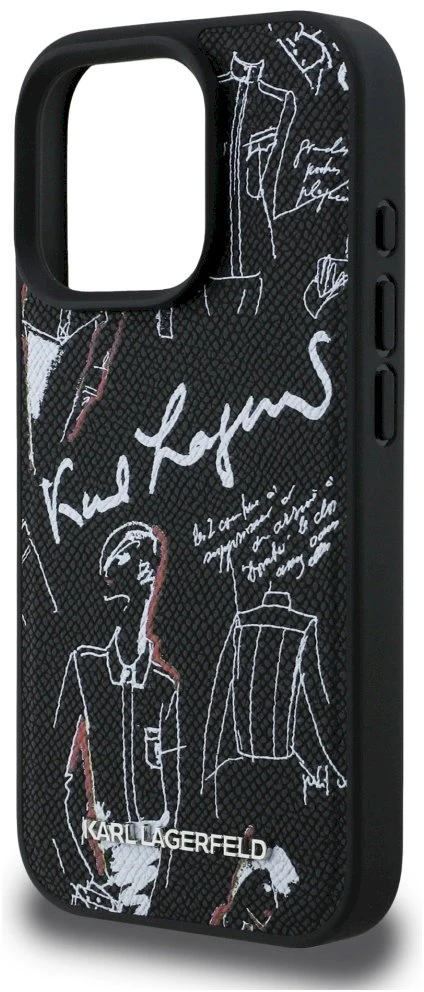 „Karl Lagerfeld“ grūdėto rašto ir logotipo „MagSafe“ dėklas, skirtas „iPhone 16 Pro Max“ – Juodas