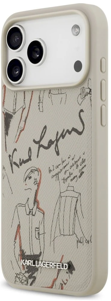 Karl Lagerfeld grūdėto rašto ir logotipo „MagSafe“ dėklas, skirtas „iPhone 17 Pro Max“, pilkas