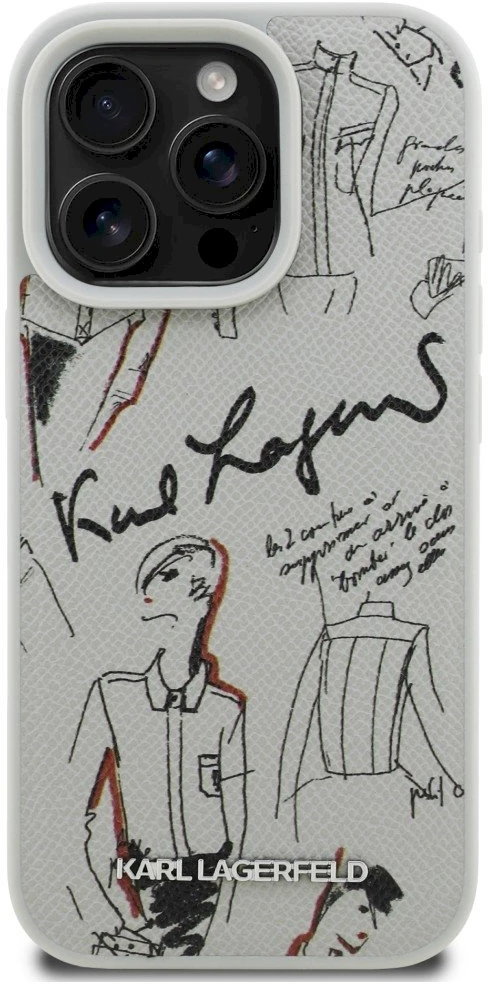 „Karl Lagerfeld“ grūdėto rašto ir logotipo „MagSafe“ dėklas, skirtas „iPhone 16 Pro Max“ – pilkas