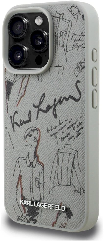 „Karl Lagerfeld“ grūdėto rašto ir logotipo „MagSafe“ dėklas, skirtas „iPhone 16 Pro Max“ – pilkas