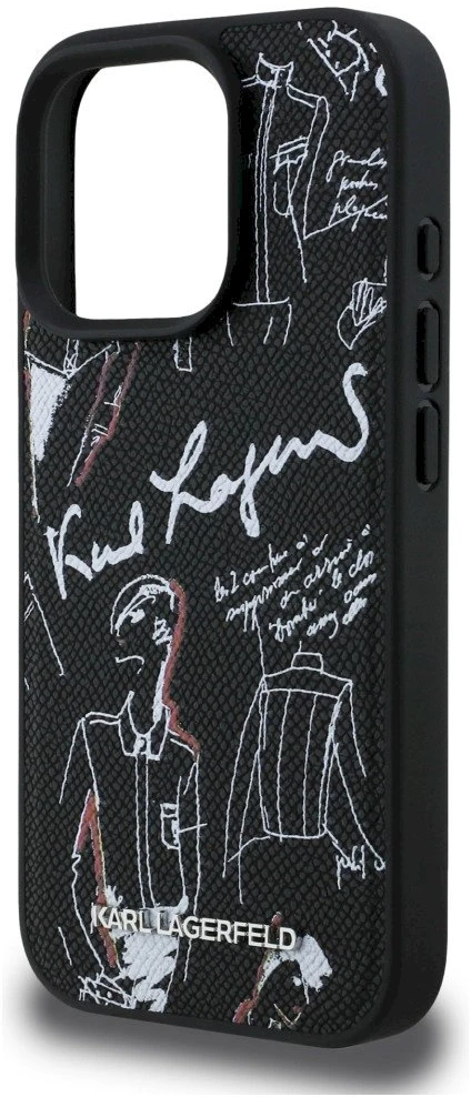 „Karl Lagerfeld“ grūdėto rašto ir logotipo „MagSafe“ dėklas, skirtas „iPhone 16 Pro“ – Juodas