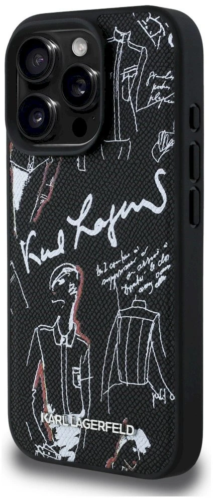 „Karl Lagerfeld“ grūdėto rašto ir logotipo „MagSafe“ dėklas, skirtas „iPhone 16 Pro“ – Juodas
