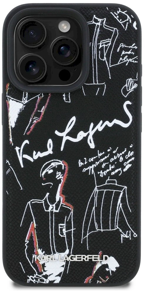 „Karl Lagerfeld“ grūdėto rašto ir logotipo „MagSafe“ dėklas, skirtas „iPhone 16 Pro“ – Juodas